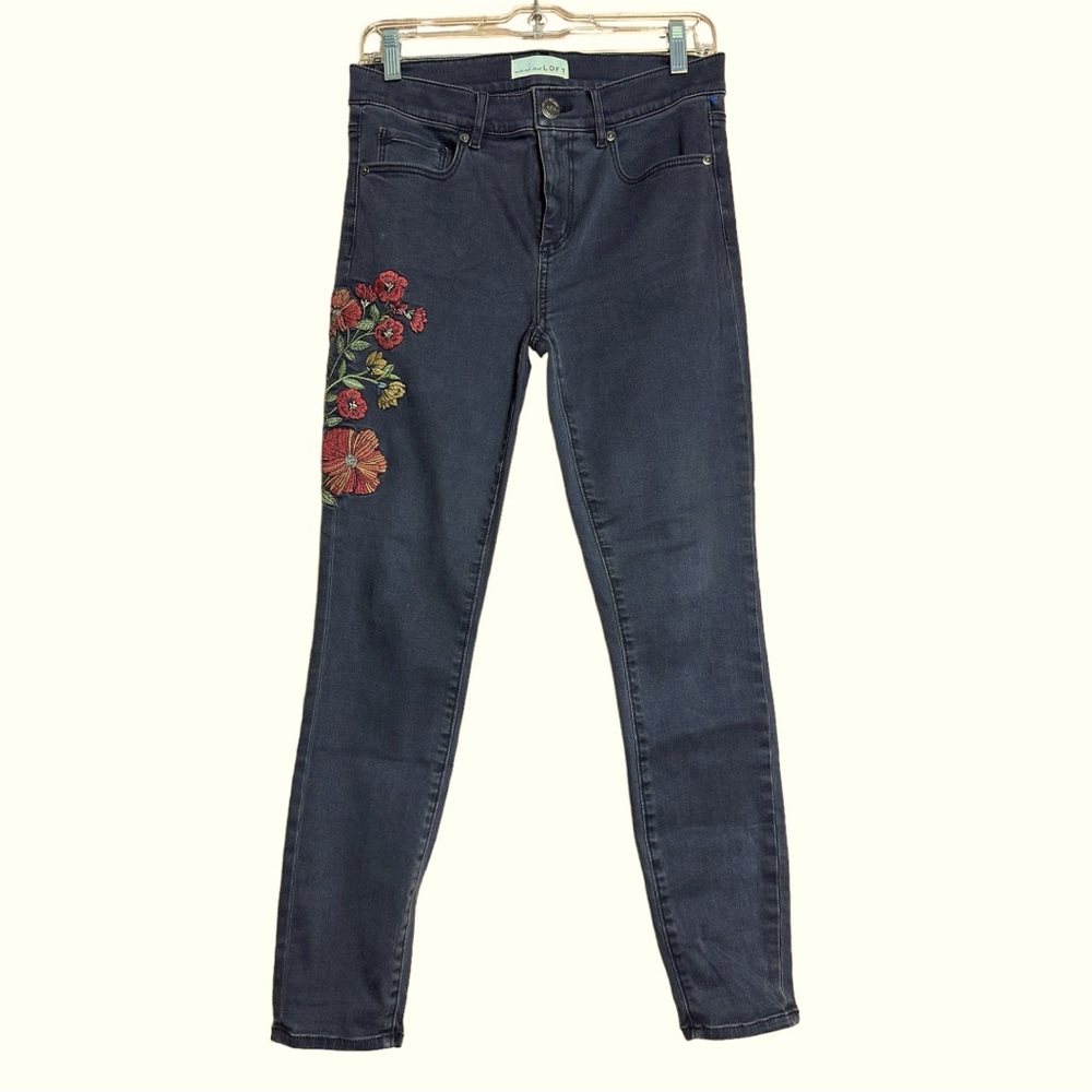 Black Loft Embroidered Skinny Jeans